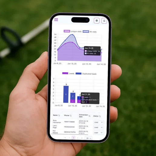 Image of a high-tech digital marketing setup with graphs and tools.